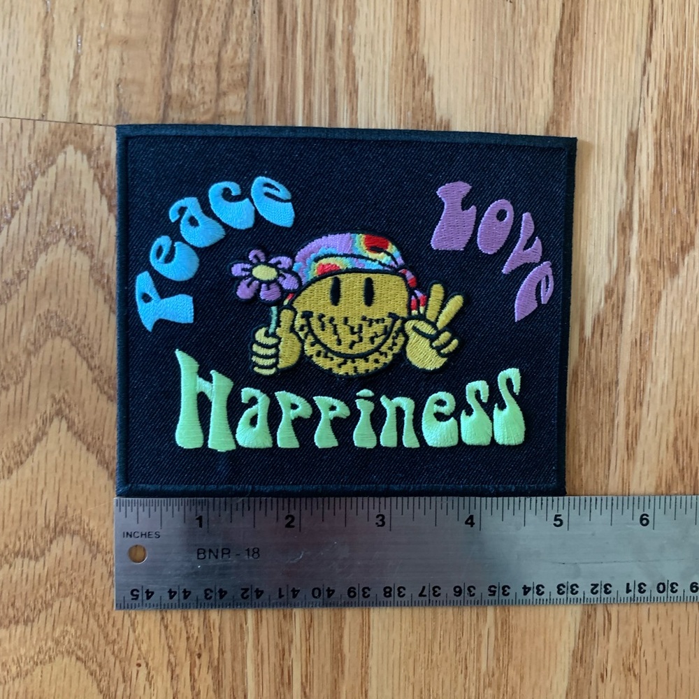 Peace Love and Happiness Embroidered Patch. 5” x 4” Brand new!